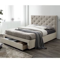 Beige Queen Bed Storage Bed