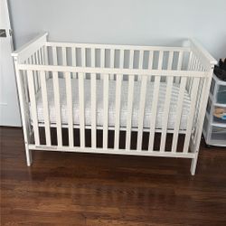 Delta Children Adley 3-in-1 Convertible Crib - Bianca White: Adjustable Height, Converts to Toddler Bed, Wood Composite 