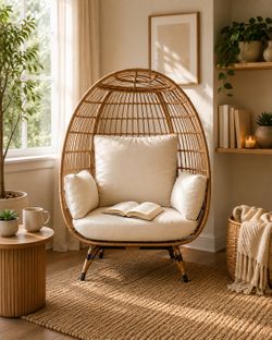Modern Wicker Egg Chair with Cushions