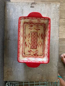 Red Floral Ceramic Baking Dish or loaf pan