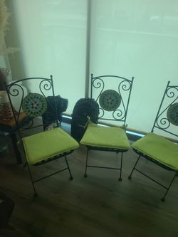 3 Mosaic bistro patio chairs..lime tile center