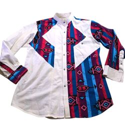 VTG 90s GIL ADAM Western Shirt Men L Colorblock Aztec Tribal Southwestern Yoke