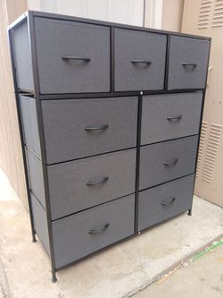 9-Drawer Dresser, Fabric Storage Tower for Bedroom, Hallway, Entryway, Closet, Tall Chest Organizer Unit with Fabric Bins, Steel Frame, Wood Top, Easy