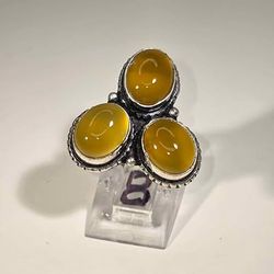 Sterling Silver ring w 3 yellow Amber stones size 8