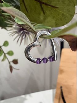 Sterling silver amethyst heart pendant
