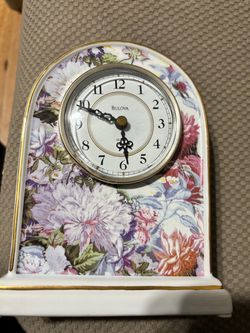 Bulova Floral Porcelain Mantel Clock
