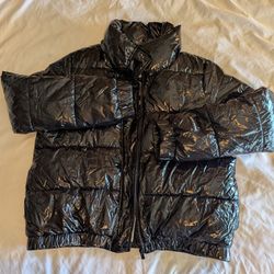 DKNY Sport Shiny Wet Look Puffer Jacket Women's Large 
