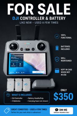 DJI CONTROLLER AND (3) BATTERIES with BAG