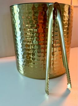 Gold Hammered Ice Bucket with Tongs - Excellent Condition