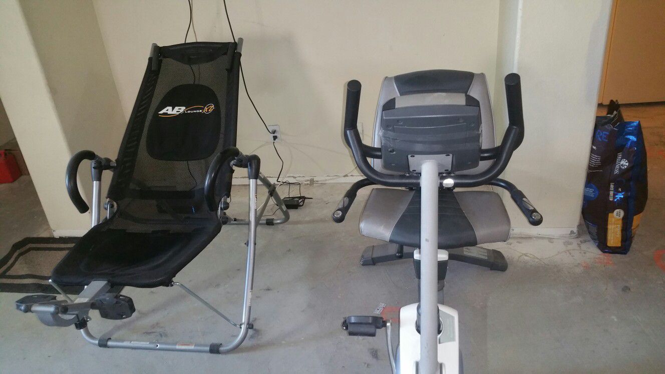 Exercise equipment, Bike, Ab Lounge, Treadmill, Excersize Bike