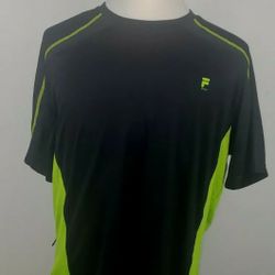 FILA Sport Mens XL Running Short  Sleeve T-Shirt w/Pocket Black Green
