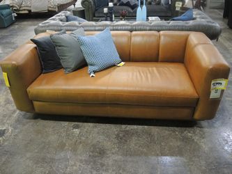 Camel Brown Leather Track-Arm Sofa