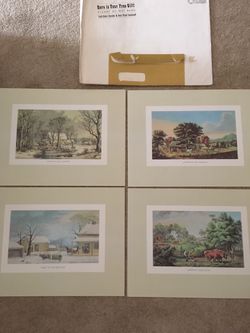 4 Currier and Ives prints