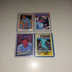 FOUR HALL OF FAMER GEORGE BRETT CARDS IN PLASTIC 