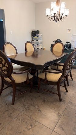 Dark Wood Dining Table with 6 Chairs