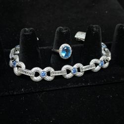 Sterling Silver Bracelet W  / Blue Gem ring 