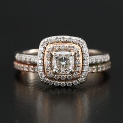 14K 0.93 CTW Diamond Ring with Rose Gold Accents and 10K Rose Gold Soldered Band