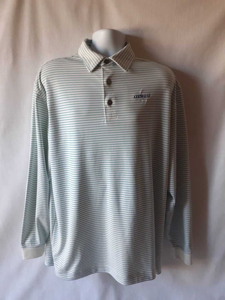 FootJoy men's white/blue Arrowhead pinstripe long sleeve golf polo shirt size XL
