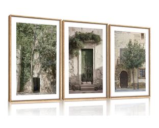 New! ✨3 piece 16x24 Vintage Italy city landscape framed canvas wall art