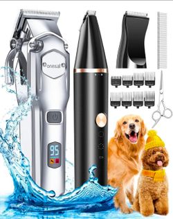 oneisall Dog Grooming Kit for Heavy Thick Hair&Coats/Low Noise Rechargeable Cordless Waterproof Dog Clippers for Grooming Animals&Pets/Pet Shaver with