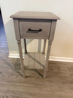 Gray Wood Nightstand with Drawer and Shelf