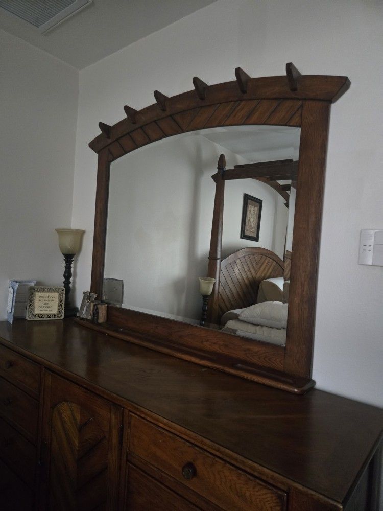 $600 For MAPLE WOOD BED FRAME AND DRESSER W/MIRROR