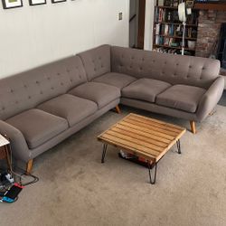Large Gray Corner Couch 2 Pieces Modern MCM Style