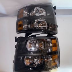 2007 to 2013 Chevy Silverado Black amber HeadLights faros focos luces micas