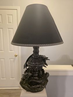 Design Toscano Gothic Dragon Resin Table Lamp w/ Greek Key Trimmed Shade