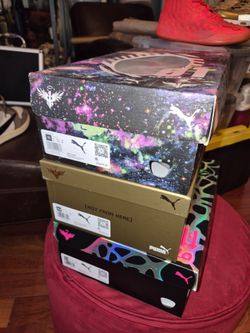 Lot of Lamelo Ball Basketball shoes.