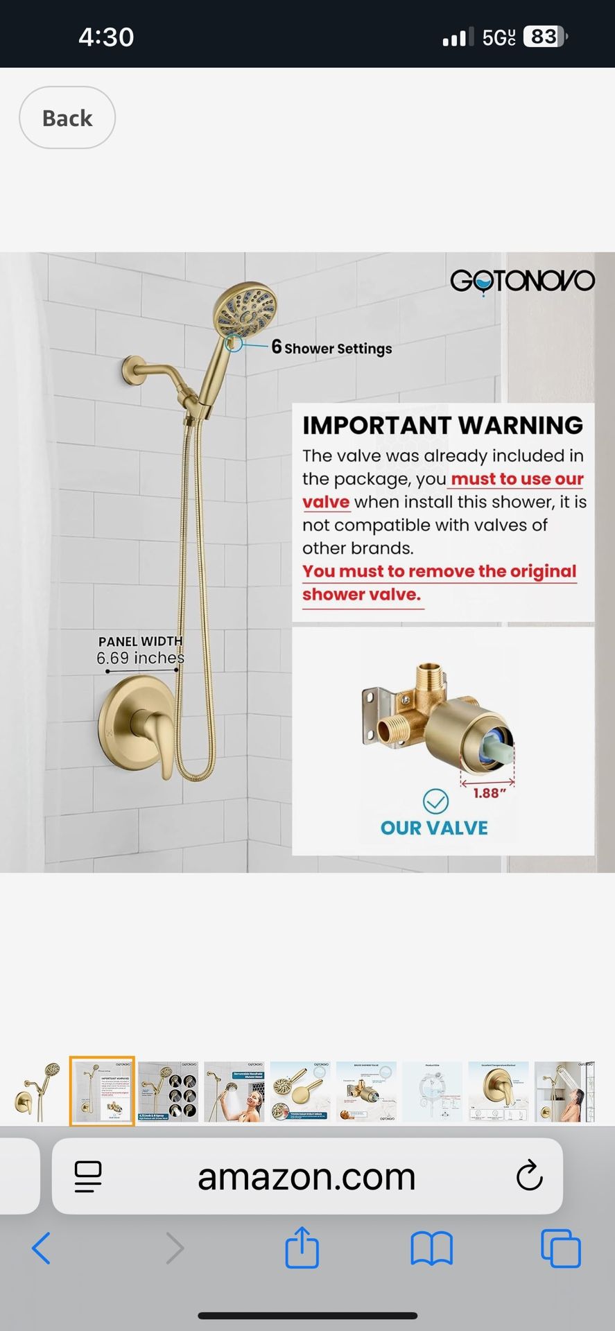 gotonovo Single-Handle Shower Faucet Set Shower Kit with Valve Shower Head and Handle Set Shower Trim Kit with 6 Modes ABS Handheld Shower C31G