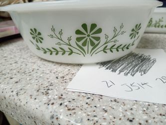 Vintage Glasbake Green Floral