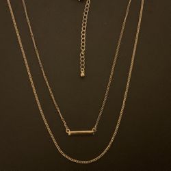 16” Goldtone Double Strand Necklace With Plate Pendant 