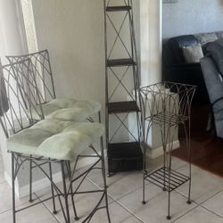 Goldish  Metal Chairs,  Tower And Plant Holder