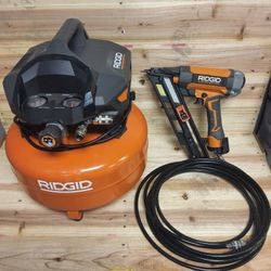 Ridgid Air Compressor W/ 15 GA Angled Finish Nailer