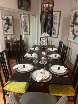 Dark Wood Dining Table with 8 Chairs