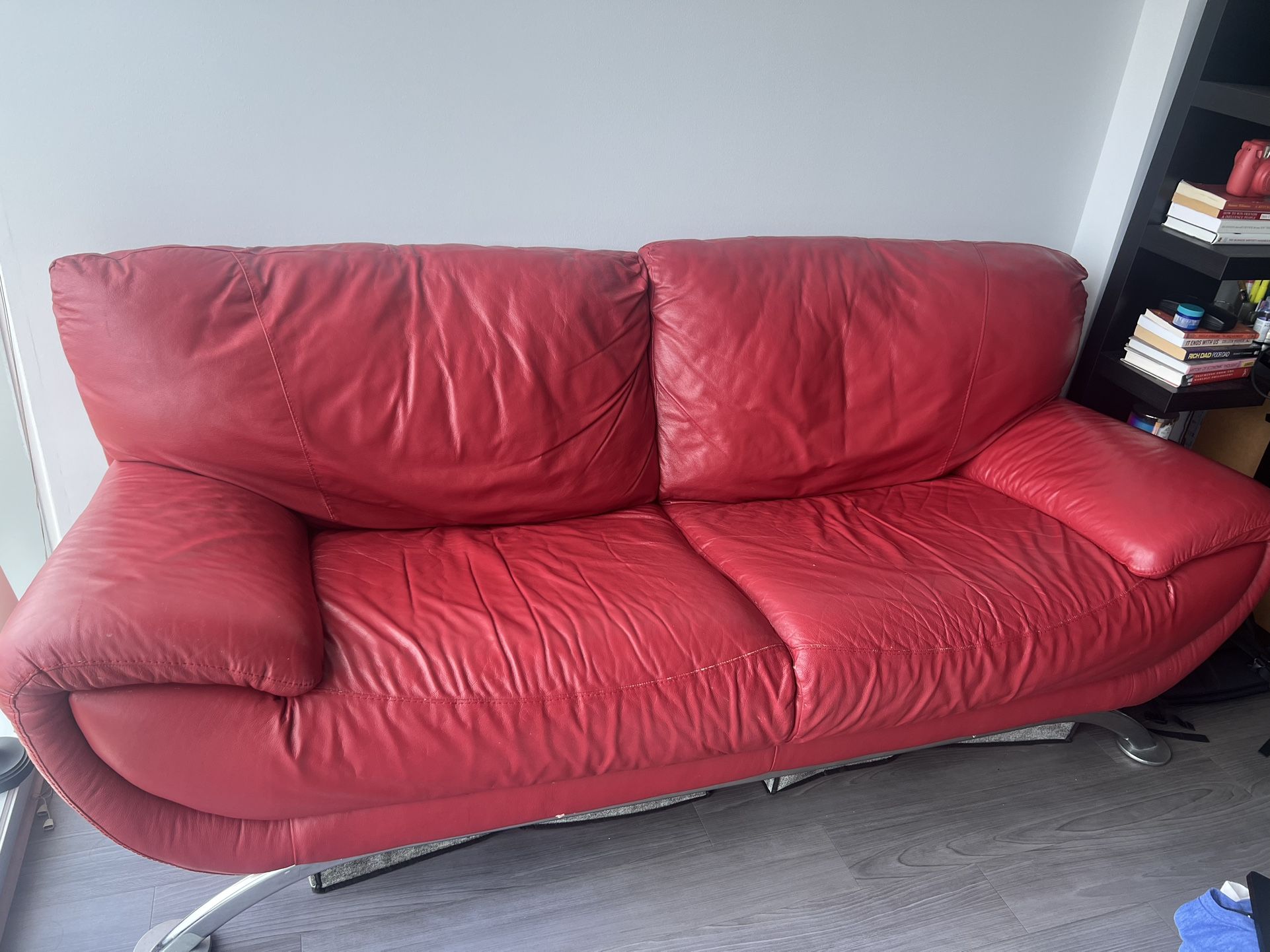 Authentic Italian Leather Red Couch