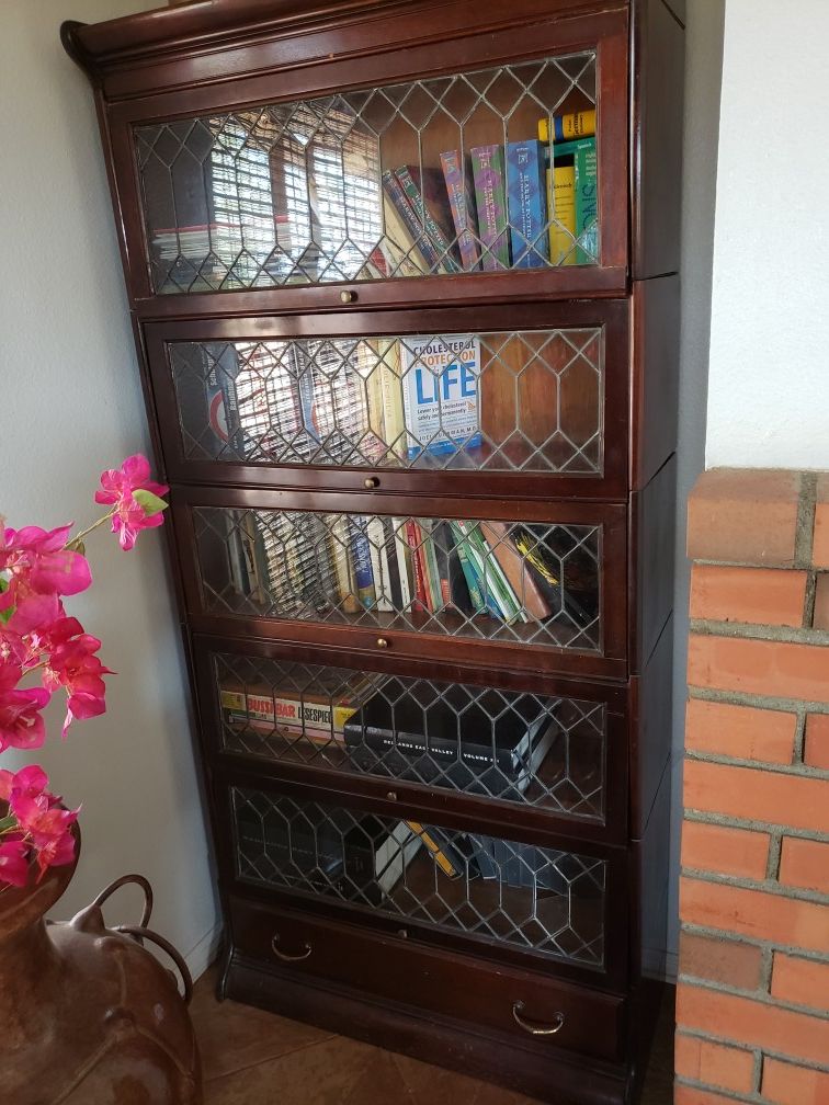 Antique book shelf 1920s Leaded Glass