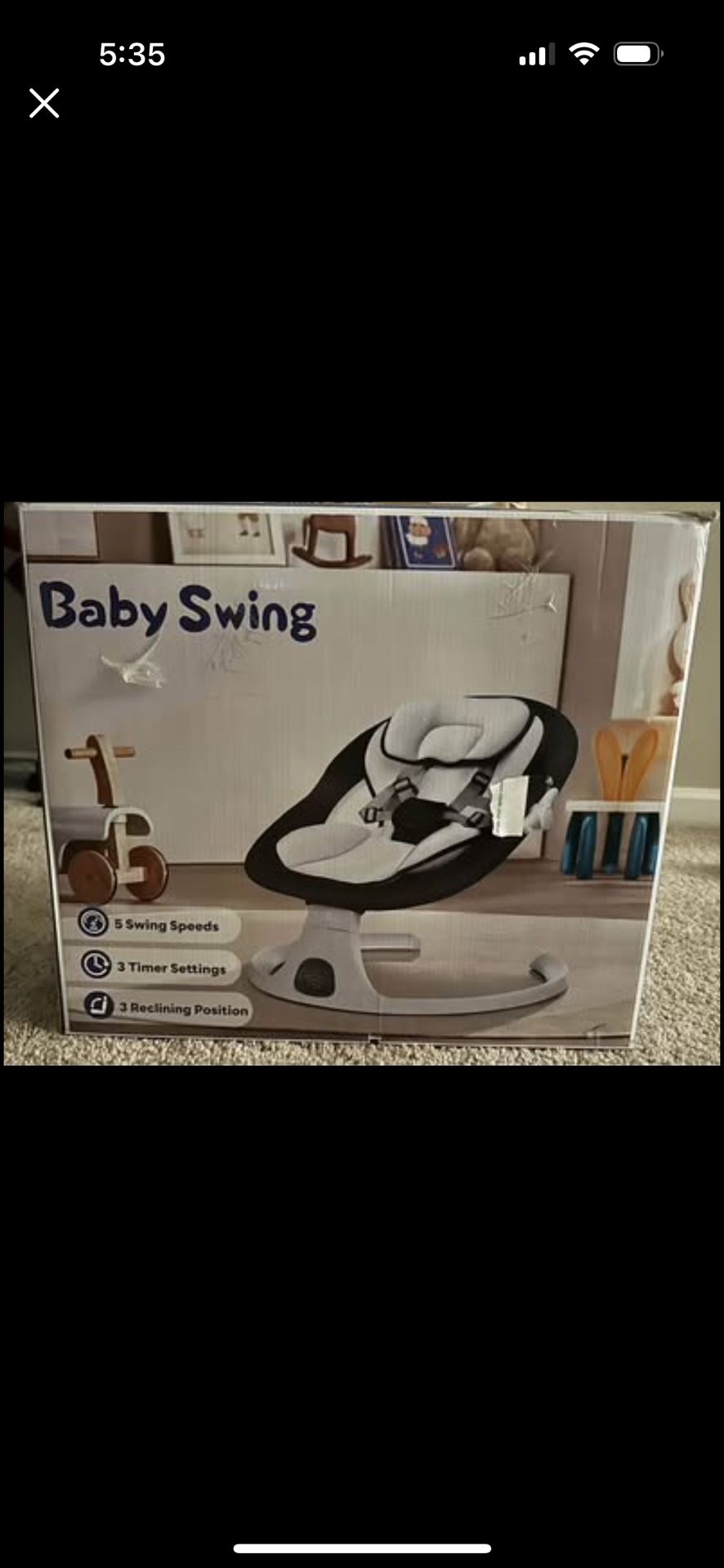 NEW Electric Baby Swing for Infants to Toddlers – 5-Speed, Bluetooth Music, 3-Seat Positions