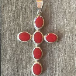 Red Stone .925 Silver Cross Pendant
