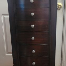 Jewelry Box Stand Floor Furniture 7 Drawers, Mirrored Top Opens Nice Condition