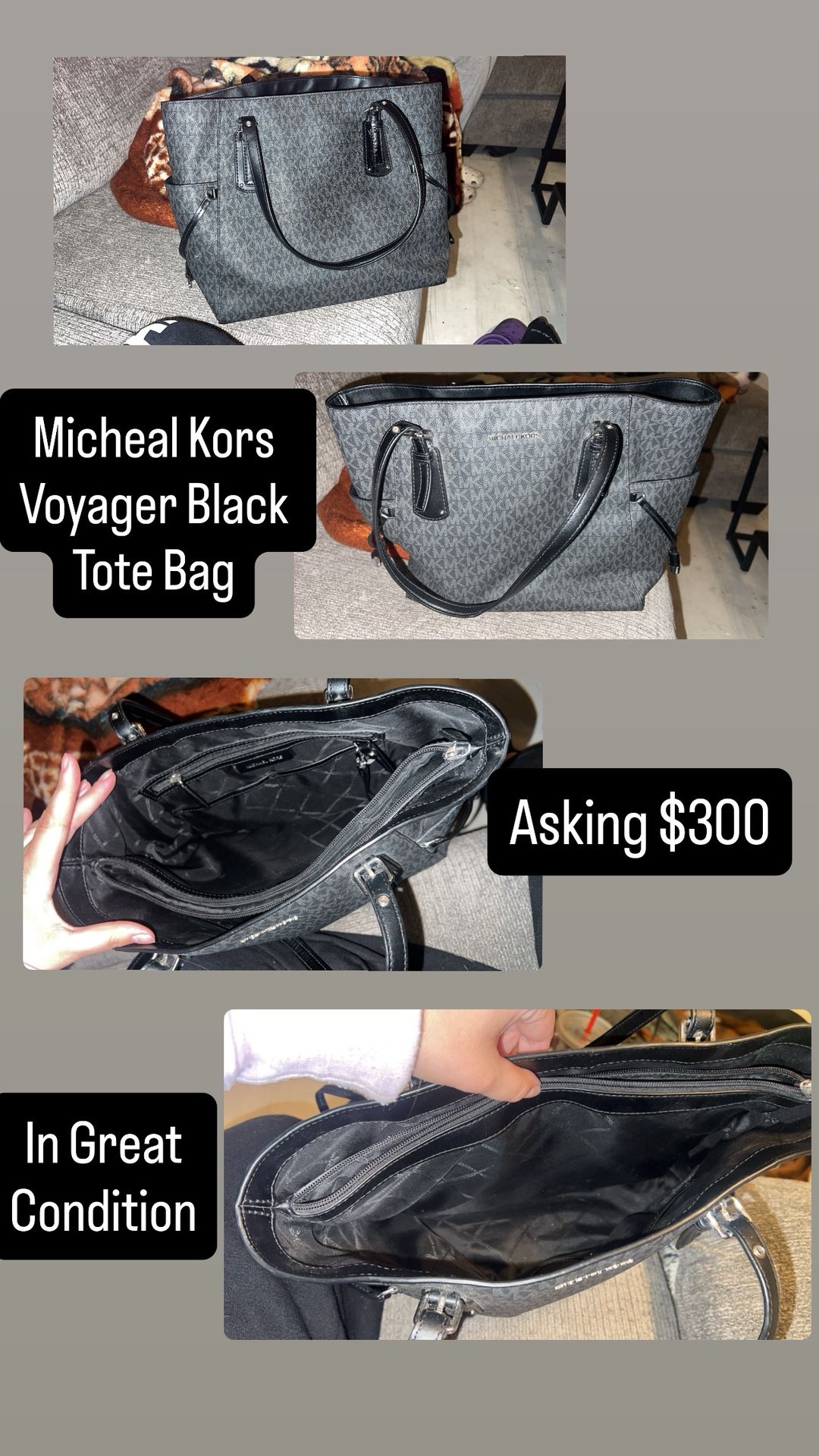 Black Micheal Khors Tote bag and White Coach Large Purse