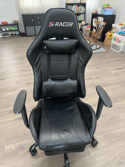 Gaming/Computer Chair with Footrest and Massage Lumbar Support, Height Adjustable with Headrest and Swivel Seat (Black)