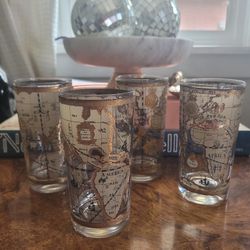 Set Of 4 MCM World Map Glassware 