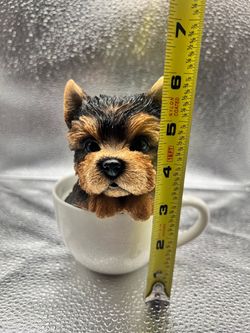 Dog decoration pup in a cup statue Yorshire Terrier