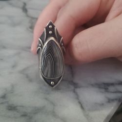 ACID QUEEN JEWELRY STERLING SILVER AND AGATE // SIZE 8 RING