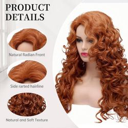 Long Fox Red Hair Curly Wig Wavy Full Head Copper Red Halloween Wigs for Women Cosplay Costume Party wig