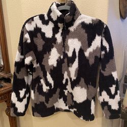 EDDIE BAUER Women Ultra Soft Sherpa Plush 1/4 Zipped Patterned Sweater Size XS