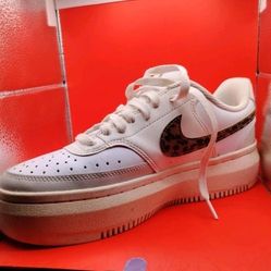 Nike Women's Court Vision Alta Platform Leopard Swoop Leather Sneakers Size 10