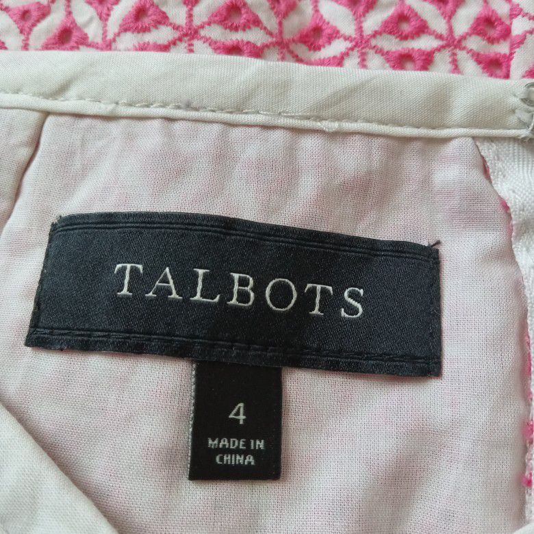 Talbots Size 4 Pink & Cream Embroidered Abstract Eyelet Print Pencil Skirt EUC